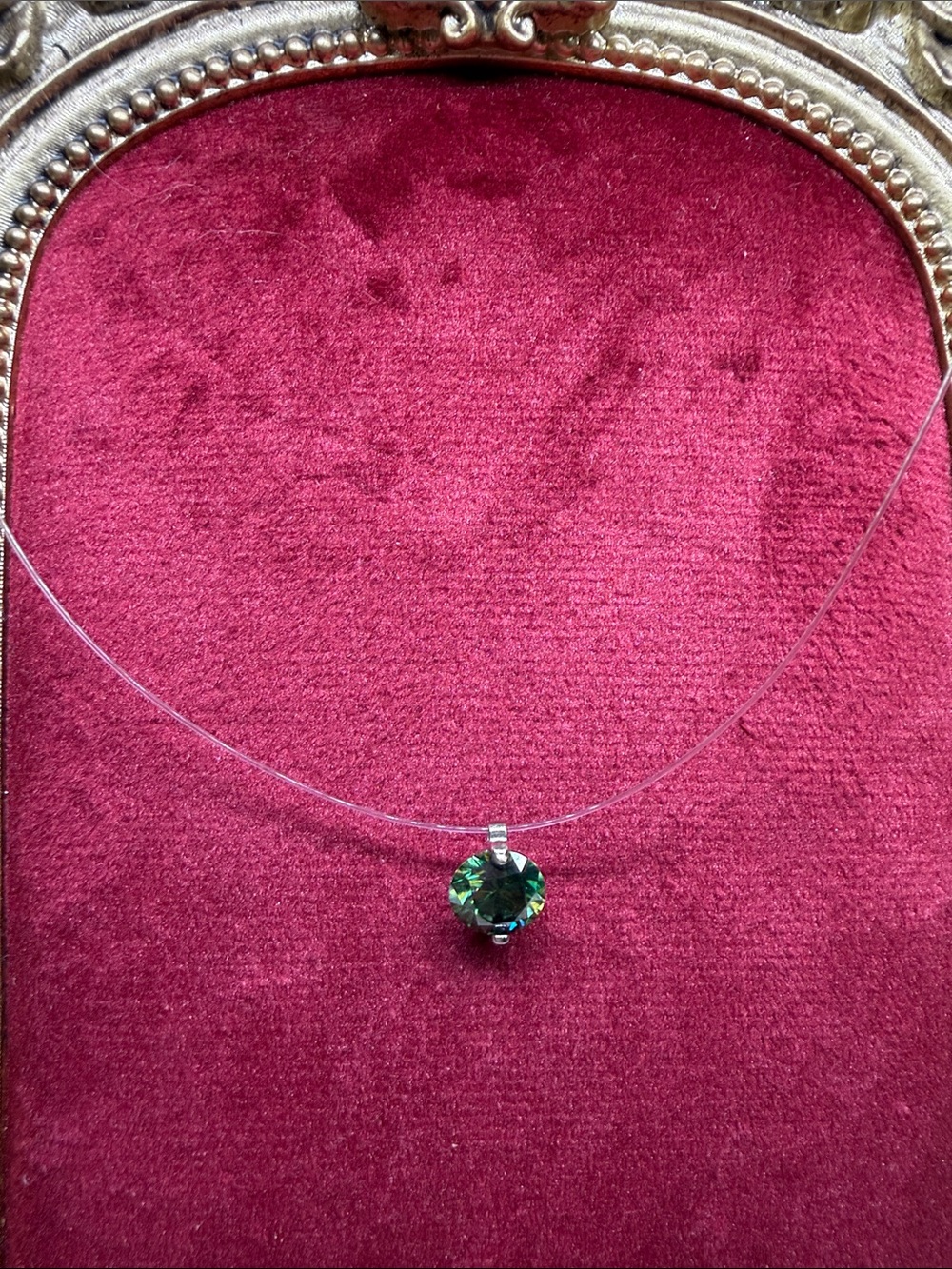 2 CT Russian Green Moissanite Floating Illusion Necklace 925 Sterling Old Money